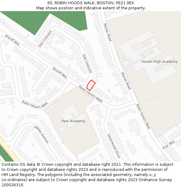 65, ROBIN HOODS WALK, BOSTON, PE21 9EX: Location map and indicative extent of plot
