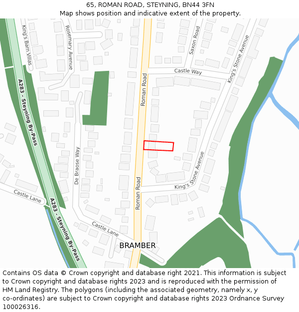 65, ROMAN ROAD, STEYNING, BN44 3FN: Location map and indicative extent of plot