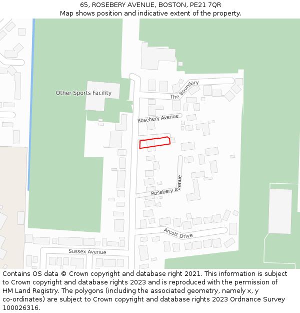 65, ROSEBERY AVENUE, BOSTON, PE21 7QR: Location map and indicative extent of plot