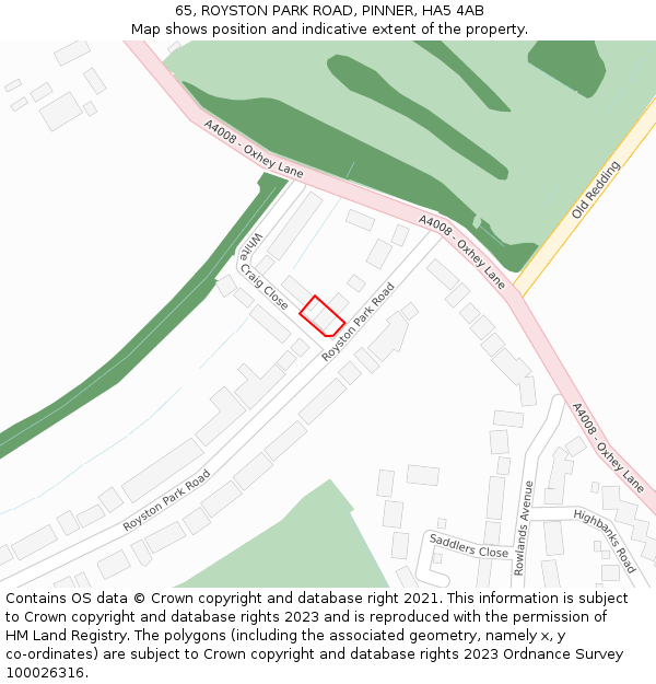 65, ROYSTON PARK ROAD, PINNER, HA5 4AB: Location map and indicative extent of plot