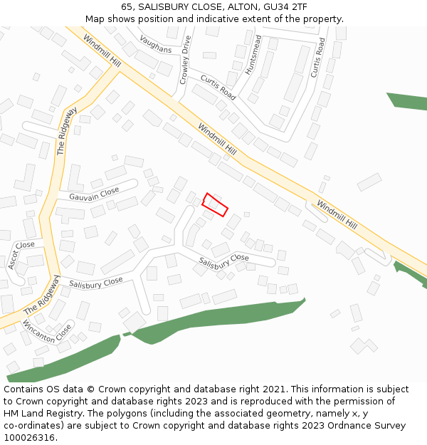 65, SALISBURY CLOSE, ALTON, GU34 2TF: Location map and indicative extent of plot