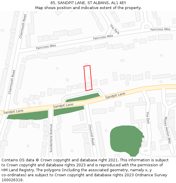 65, SANDPIT LANE, ST ALBANS, AL1 4EY: Location map and indicative extent of plot