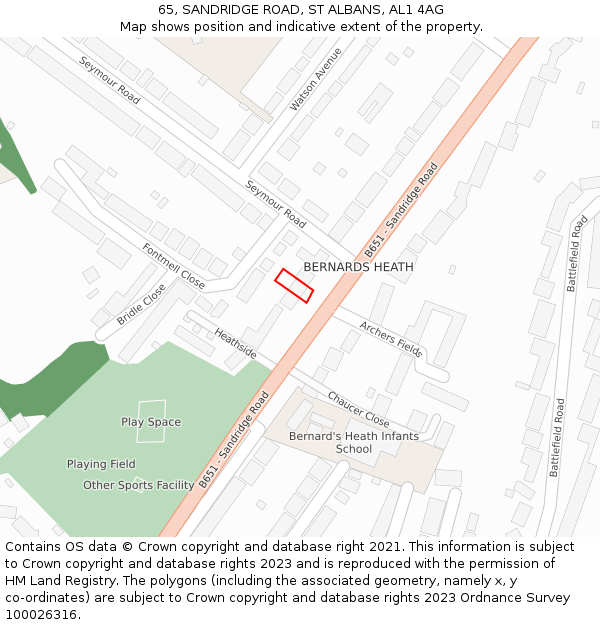 65, SANDRIDGE ROAD, ST ALBANS, AL1 4AG: Location map and indicative extent of plot