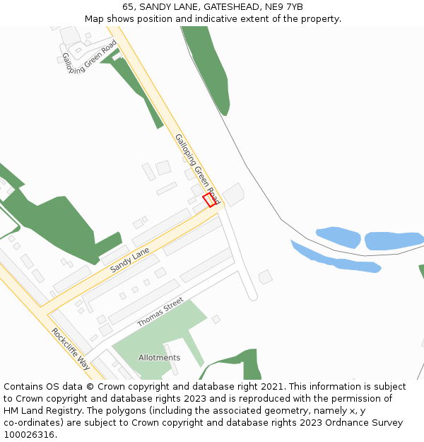 65, SANDY LANE, GATESHEAD, NE9 7YB: Location map and indicative extent of plot
