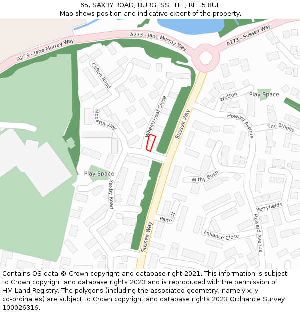 65, SAXBY ROAD, BURGESS HILL, RH15 8UL: Location map and indicative extent of plot