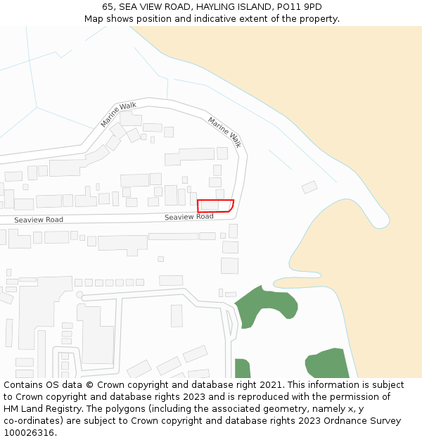 65, SEA VIEW ROAD, HAYLING ISLAND, PO11 9PD: Location map and indicative extent of plot