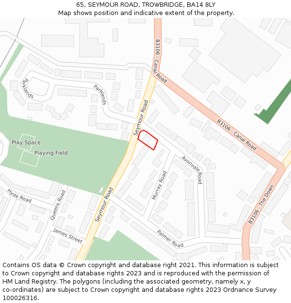 65, SEYMOUR ROAD, TROWBRIDGE, BA14 8LY: Location map and indicative extent of plot