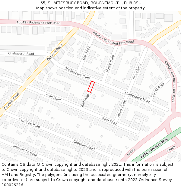 65, SHAFTESBURY ROAD, BOURNEMOUTH, BH8 8SU: Location map and indicative extent of plot
