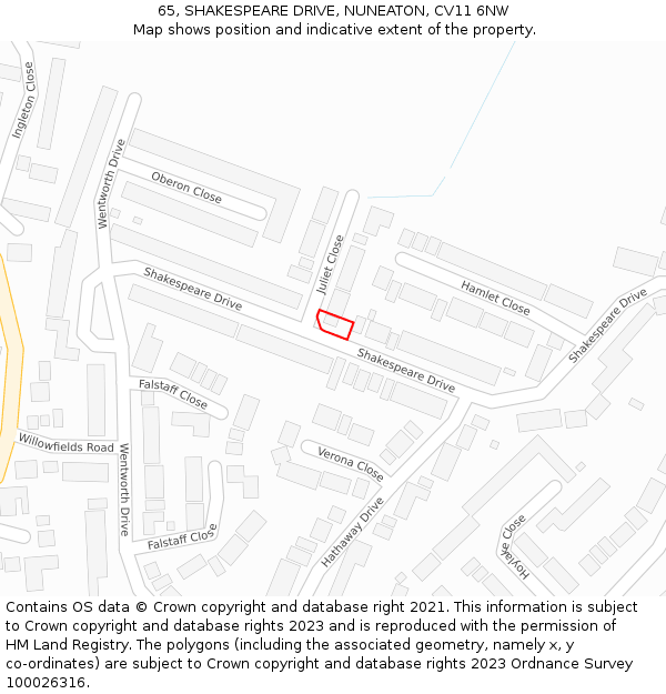 65, SHAKESPEARE DRIVE, NUNEATON, CV11 6NW: Location map and indicative extent of plot