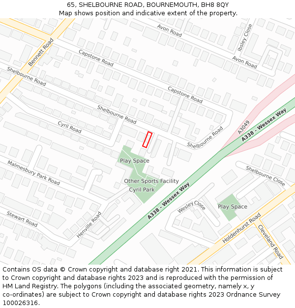 65, SHELBOURNE ROAD, BOURNEMOUTH, BH8 8QY: Location map and indicative extent of plot