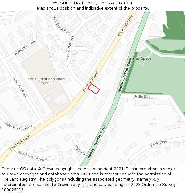 65, SHELF HALL LANE, HALIFAX, HX3 7LT: Location map and indicative extent of plot