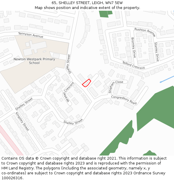 65, SHELLEY STREET, LEIGH, WN7 5EW: Location map and indicative extent of plot