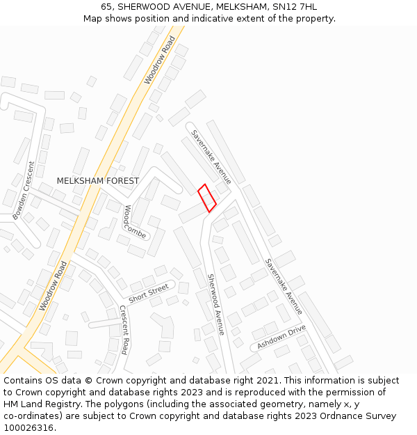 65, SHERWOOD AVENUE, MELKSHAM, SN12 7HL: Location map and indicative extent of plot