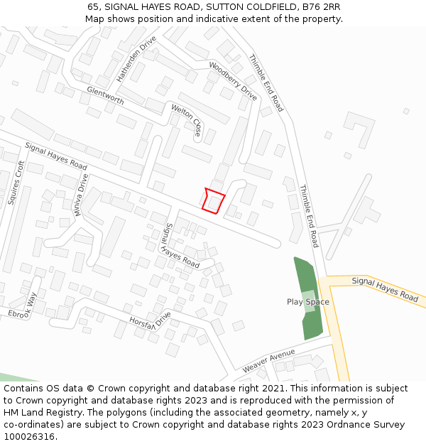 65, SIGNAL HAYES ROAD, SUTTON COLDFIELD, B76 2RR: Location map and indicative extent of plot