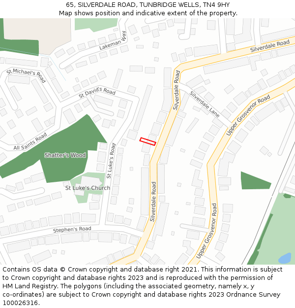 65, SILVERDALE ROAD, TUNBRIDGE WELLS, TN4 9HY: Location map and indicative extent of plot