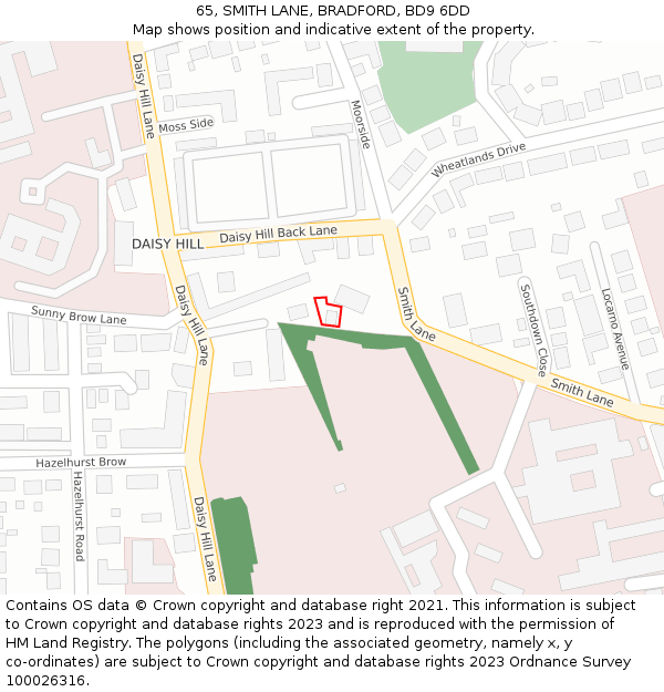 65, SMITH LANE, BRADFORD, BD9 6DD: Location map and indicative extent of plot