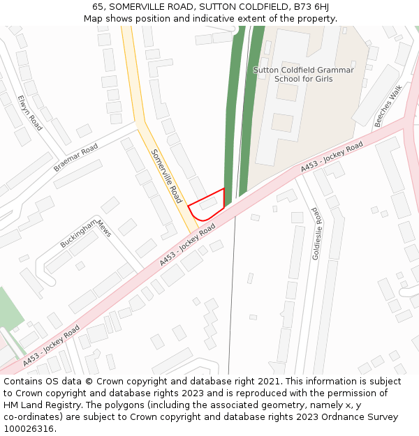 65, SOMERVILLE ROAD, SUTTON COLDFIELD, B73 6HJ: Location map and indicative extent of plot