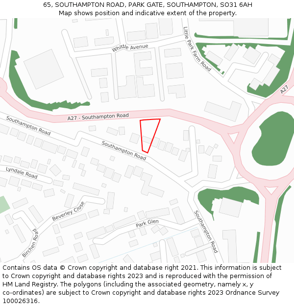 65, SOUTHAMPTON ROAD, PARK GATE, SOUTHAMPTON, SO31 6AH: Location map and indicative extent of plot