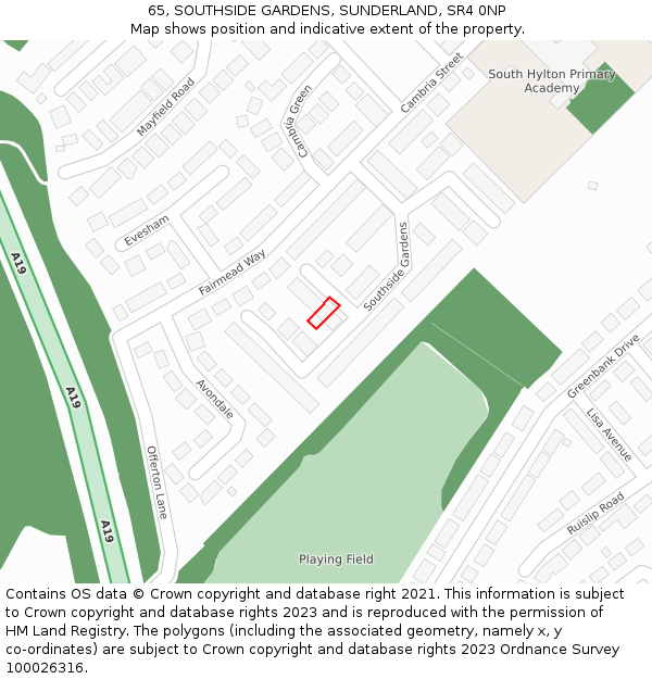 65, SOUTHSIDE GARDENS, SUNDERLAND, SR4 0NP: Location map and indicative extent of plot