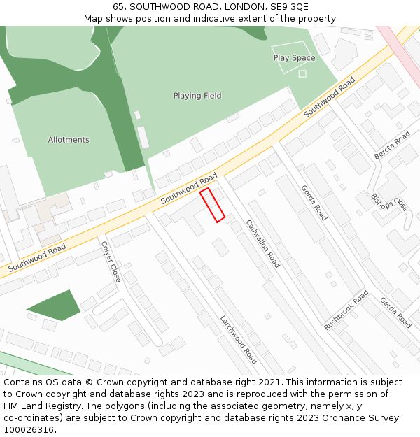 65, SOUTHWOOD ROAD, LONDON, SE9 3QE: Location map and indicative extent of plot