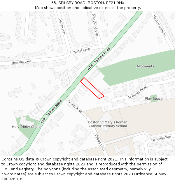 65, SPILSBY ROAD, BOSTON, PE21 9NX: Location map and indicative extent of plot