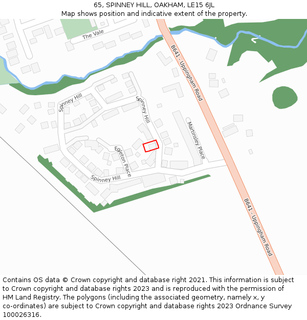 65, SPINNEY HILL, OAKHAM, LE15 6JL: Location map and indicative extent of plot