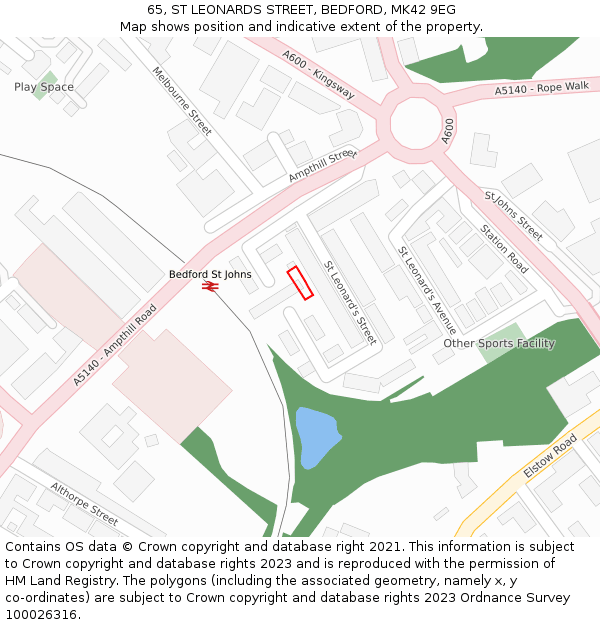 65, ST LEONARDS STREET, BEDFORD, MK42 9EG: Location map and indicative extent of plot