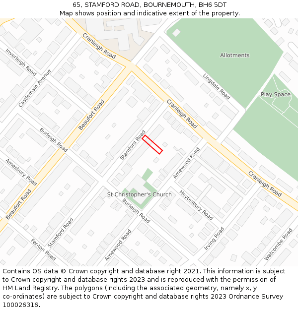 65, STAMFORD ROAD, BOURNEMOUTH, BH6 5DT: Location map and indicative extent of plot