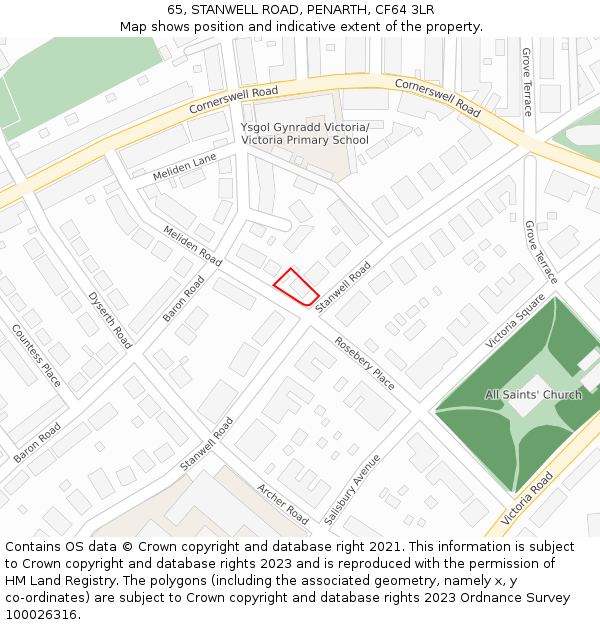 65, STANWELL ROAD, PENARTH, CF64 3LR: Location map and indicative extent of plot