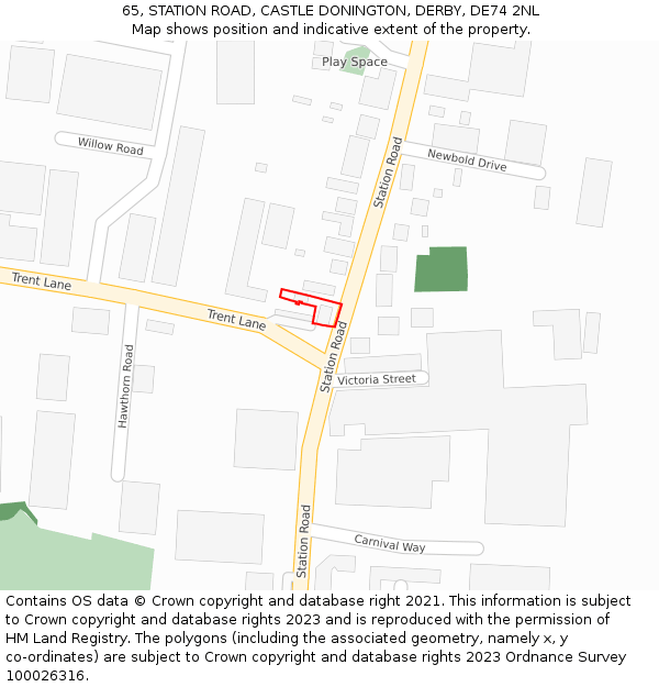 65, STATION ROAD, CASTLE DONINGTON, DERBY, DE74 2NL: Location map and indicative extent of plot