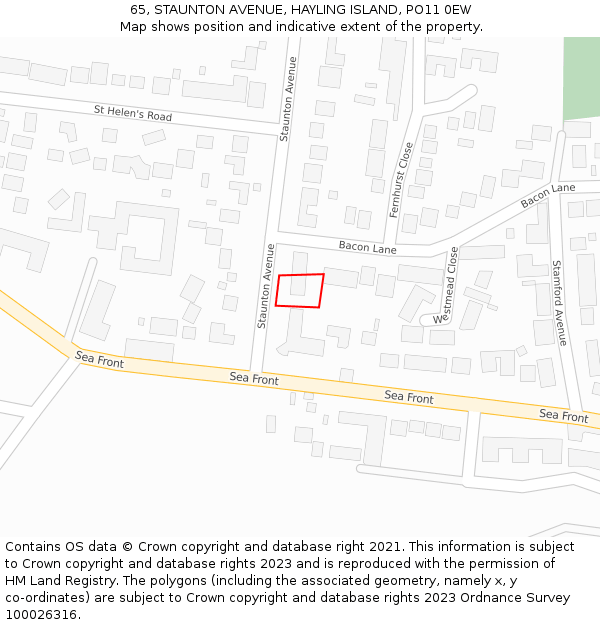 65, STAUNTON AVENUE, HAYLING ISLAND, PO11 0EW: Location map and indicative extent of plot