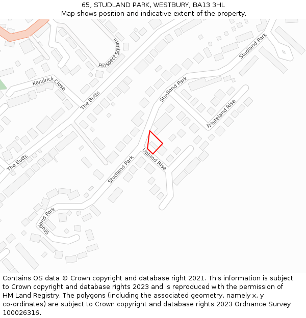 65, STUDLAND PARK, WESTBURY, BA13 3HL: Location map and indicative extent of plot