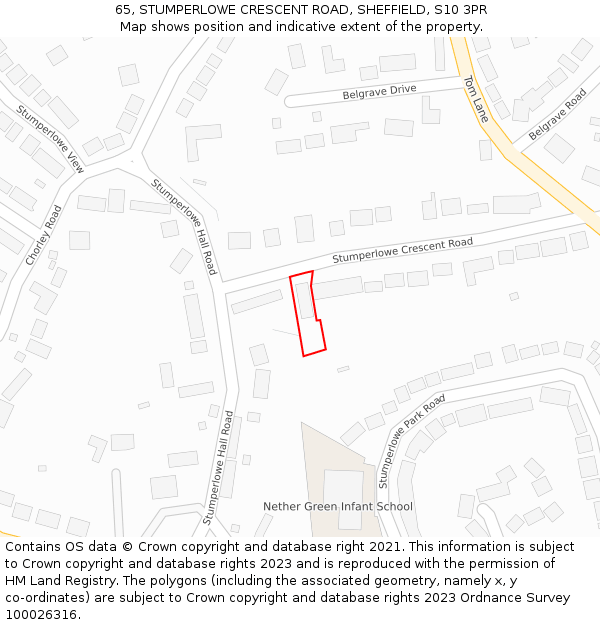 65, STUMPERLOWE CRESCENT ROAD, SHEFFIELD, S10 3PR: Location map and indicative extent of plot