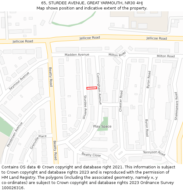 65, STURDEE AVENUE, GREAT YARMOUTH, NR30 4HJ: Location map and indicative extent of plot