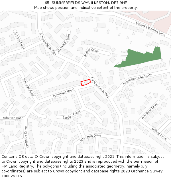 65, SUMMERFIELDS WAY, ILKESTON, DE7 9HE: Location map and indicative extent of plot