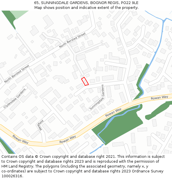 65, SUNNINGDALE GARDENS, BOGNOR REGIS, PO22 9LE: Location map and indicative extent of plot