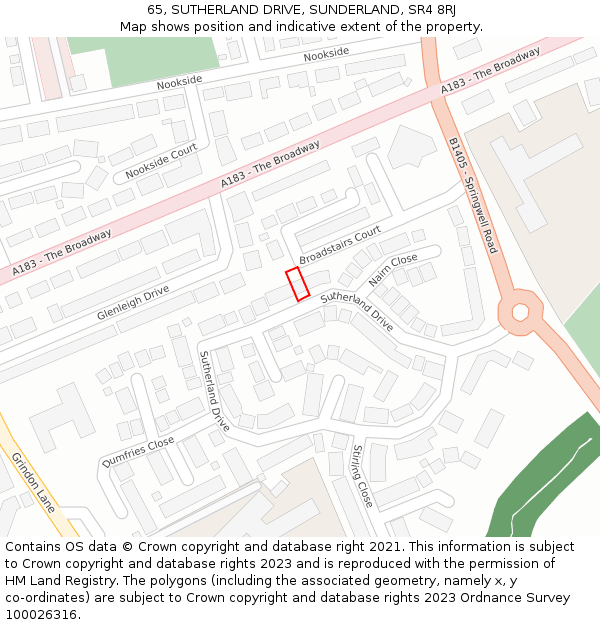 65, SUTHERLAND DRIVE, SUNDERLAND, SR4 8RJ: Location map and indicative extent of plot