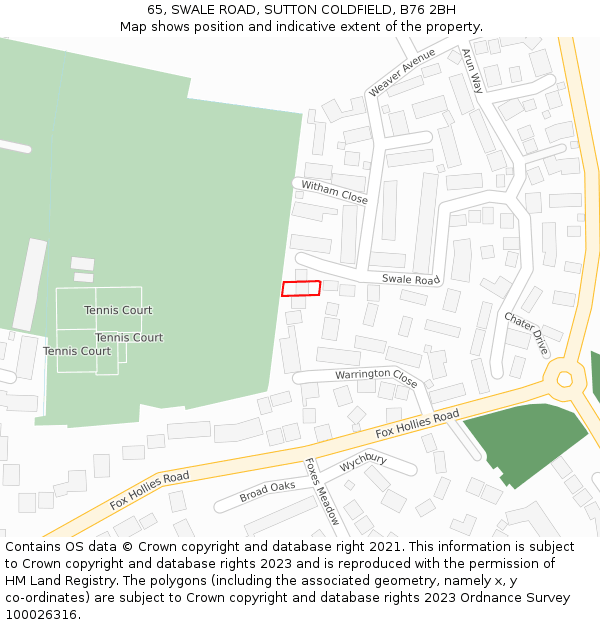 65, SWALE ROAD, SUTTON COLDFIELD, B76 2BH: Location map and indicative extent of plot