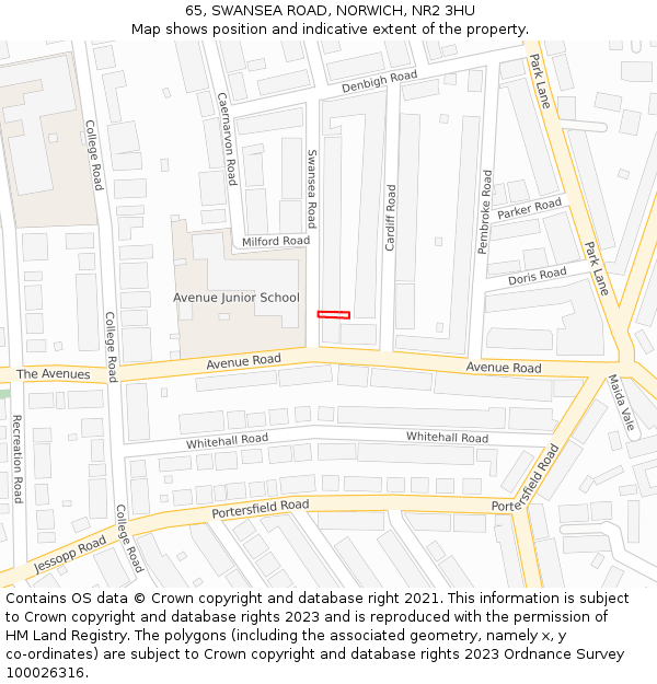 65, SWANSEA ROAD, NORWICH, NR2 3HU: Location map and indicative extent of plot