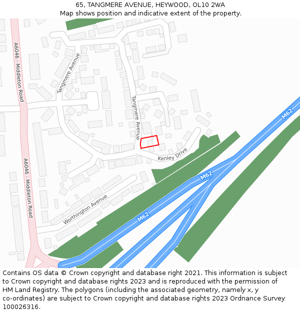 65, TANGMERE AVENUE, HEYWOOD, OL10 2WA: Location map and indicative extent of plot