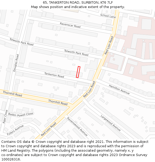 65, TANKERTON ROAD, SURBITON, KT6 7LF: Location map and indicative extent of plot