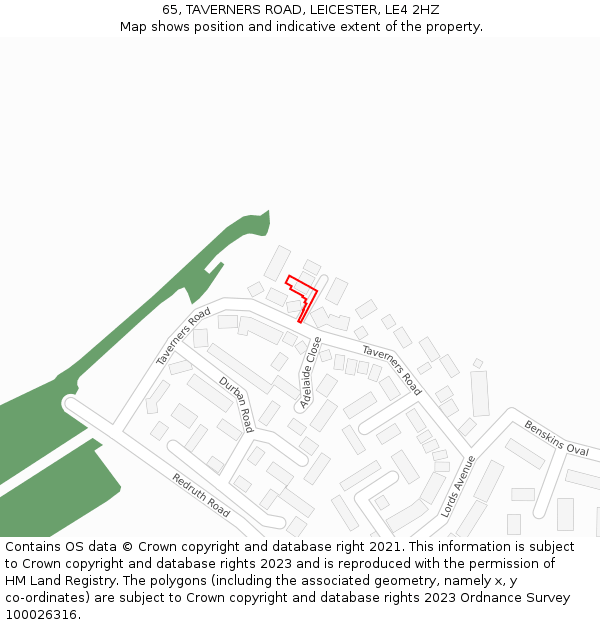 65, TAVERNERS ROAD, LEICESTER, LE4 2HZ: Location map and indicative extent of plot