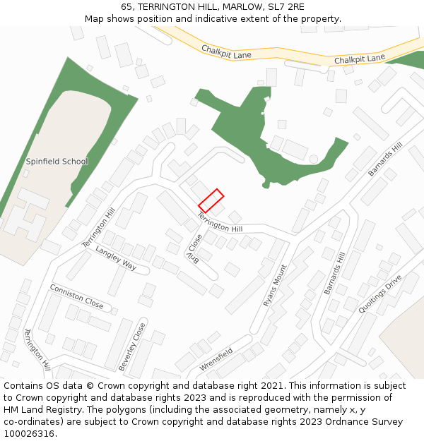 65, TERRINGTON HILL, MARLOW, SL7 2RE: Location map and indicative extent of plot