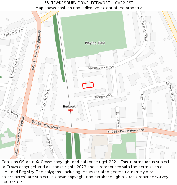 65, TEWKESBURY DRIVE, BEDWORTH, CV12 9ST: Location map and indicative extent of plot