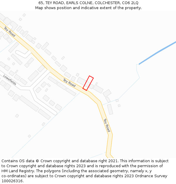 65, TEY ROAD, EARLS COLNE, COLCHESTER, CO6 2LQ: Location map and indicative extent of plot