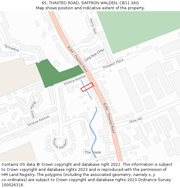 65, THAXTED ROAD, SAFFRON WALDEN, CB11 3AG: Location map and indicative extent of plot