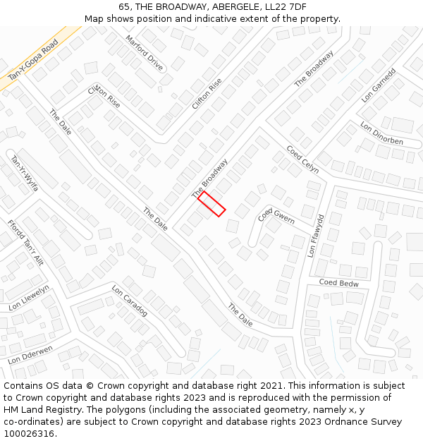 65, THE BROADWAY, ABERGELE, LL22 7DF: Location map and indicative extent of plot