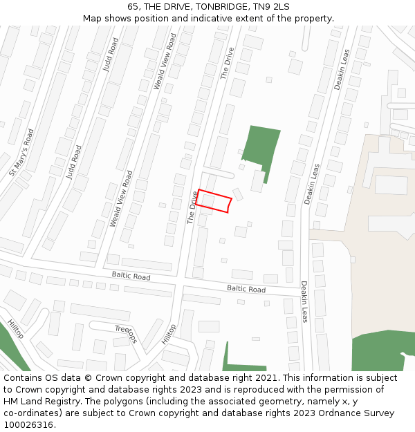 65, THE DRIVE, TONBRIDGE, TN9 2LS: Location map and indicative extent of plot
