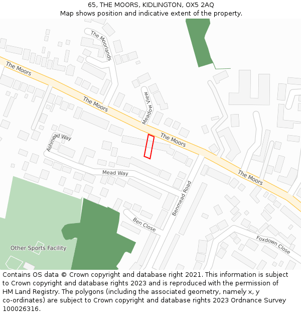 65, THE MOORS, KIDLINGTON, OX5 2AQ: Location map and indicative extent of plot