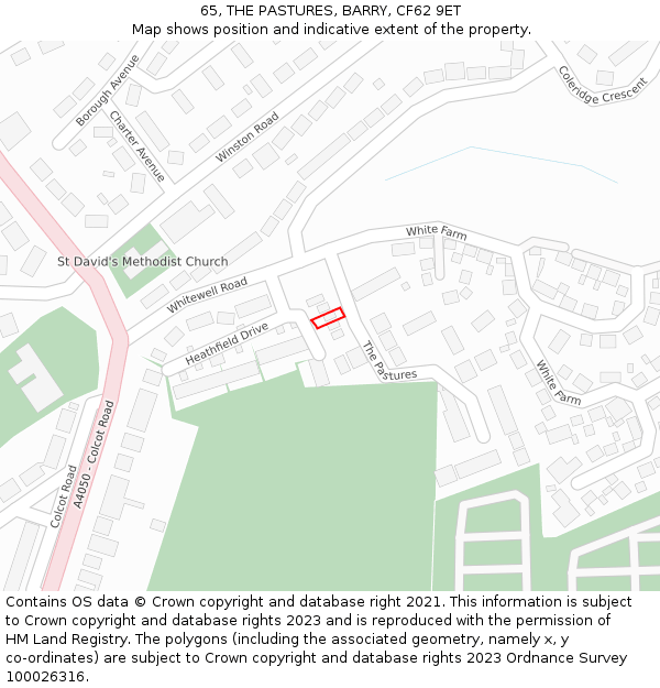 65, THE PASTURES, BARRY, CF62 9ET: Location map and indicative extent of plot